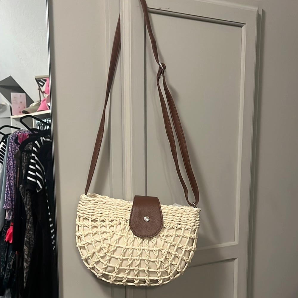 Stylish Cream and Brown Woven Shoulder Bag
